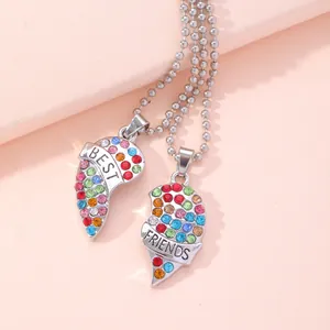 Sparkling crystal ice cream heart Best Friends necklace set with colorful rhinestones