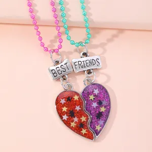 BFF bunte Perlenhalskette Set mit Glitzer Herzanhängern und Sternen für beste Freunde