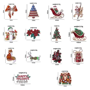 Detailed size and weight chart for festive Christmas brooches with oil drip enamel finish