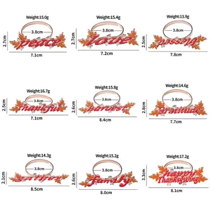 Detailed size and weight specs for autumn maple leaf napkin rings with peace and love text