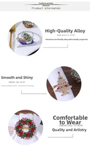 Detailed view of alloy Christmas napkin rings with colorful rhinestones and enamel finish