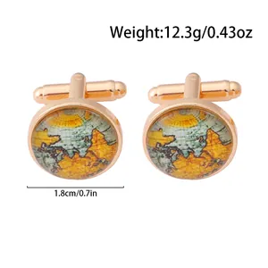Golden cufflinks featuring vintage world map design for men's formal business wear