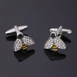 Boutons de Manchette Abeille pour Hommes Alliage Strass Émail pour Chemises Françaises Mariage Affaires Bijoux