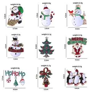 Festive set of 9 Christmas enamel pins featuring Santa Claus, Snowman and Christmas Tree