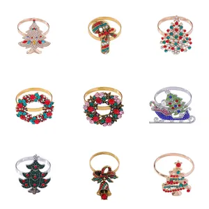 Christmas Napkin Rings Alloy Rhinestone Christmas Tree Candy Cane Sleigh Bell Wreath For Restaurant Dining Table Decor