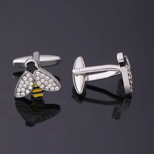 Boutons de manchette abeille française avec strass tchèques et émail jaune