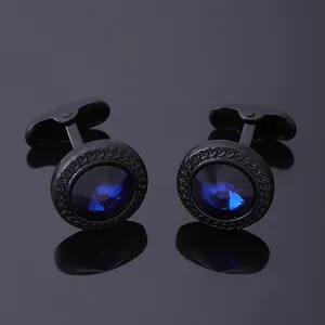 Boutons De Manchette Homme Affaires Ronds En Alliage Électroplaqué Avec Strass Incrusté Texture Chaîne Bijoux De Chemise