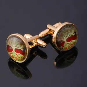 Vintage Tree Of Life Alloy Glass Cufflinks For Men Celtic Knot Pattern Business Wedding Shirt Accessories French Cuff Links