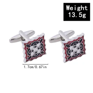 Detailed view of square cufflinks with colorful enamel and 1.7cm width dimensions