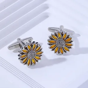 Vintage Alloy Enamel Sunflower Cufflinks For Men Women French Shirt Sleeve Nails High-end Wedding Banquet Jewelry Accessory