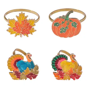 Creative Thanksgiving napkin rings set featuring turkey, maple leaf, and pumpkin motifs