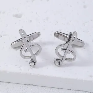 Boutons de Manchette Homme Note de Musique Clé de Sol Alliage Strass Accessoires de Chemise Affaires Mariage Cadeau Mode