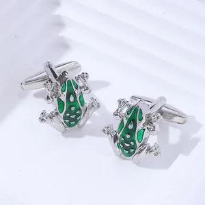 Men Creative Green Enamel Frog Cufflinks Silver Plated Alloy Animal Style Shirt Sleeve Links Jewelry For Business Wedding
