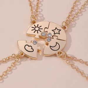 Set di Collane con Ciondolo a Forma di Puzzle in Lega e Strass Sole Luna Stella Nuvola Amicizia Collane Donna Regalo Amica