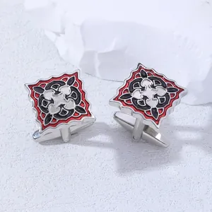Vintage Square Alloy Enamel Cufflinks With Geometric Pattern Men Business Wedding Shirt Formal Suit Accessories Jewelry