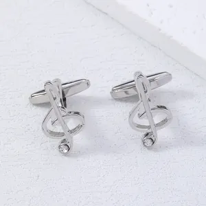 Boutons de manchette note de musique en argent avec cristaux pour chemises habillées