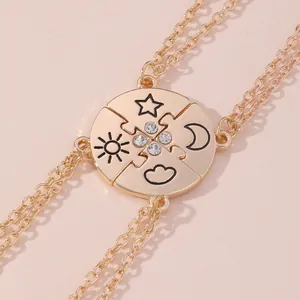 Set collane puzzle sole luna stella nuvola minimaliste con cristalli in finitura oro