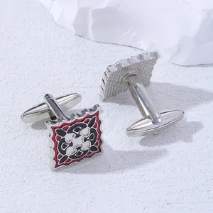 Classic square cufflinks for men with enamel geometric pattern and silver finish