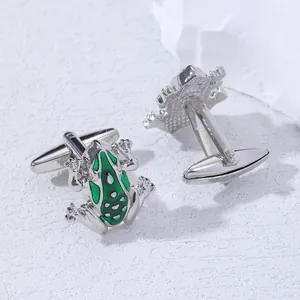 Silver green frog cufflinks with white dots for men's formal dress shirt sleeve