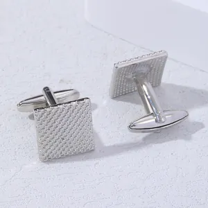 French Style Square Alloy Cufflinks For Men Business Formal Shirt Simple Weave Texture Jewelry Gift Gold Silver Tone