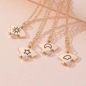 Collane puzzle dorate minimaliste con sole luna stella nuvola e strass scintillanti