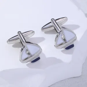 Modern Alloy Enamel Sailboat Cufflinks For Men Women French Shirt Accessory Nautical Theme Blue White Jewelry Wedding Gift