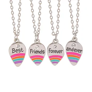 Set of 4 silver BFF rainbow butterfly necklaces for kids with Best Friends Forever engraving