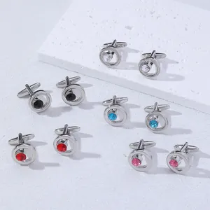 Men Business Round Rhinestone Cufflinks Alloy Inlaid Crystal Sleeve Buttons For Wedding Party Shirt Jewelry