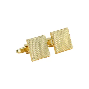 Elegant gold square cufflinks with textured weave pattern for business formal attire