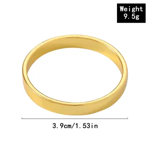 Detail view of a gold napkin ring showing dimensions 3.9cm and weight 9.5g on white background