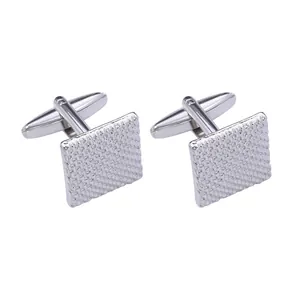 Silver square cufflinks with refined grid texture for formal business suits