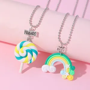 Bunte BFF Regenbogen- und Lutscher-Halsketten mit silbernen Perlenketten für Kinder