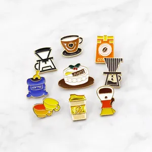 9-piece vintage coffee and dessert enamel pin set with coffee cups and Xmas cake