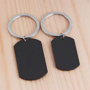 Macro detail of black matte textured crown tags with stainless steel keyrings