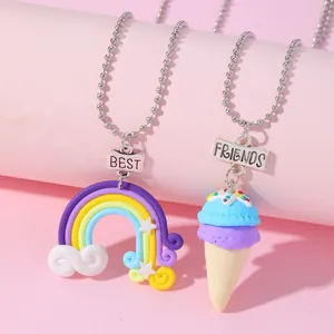 Beste Freunde Halsketten Set mit Regenbogen und Eiscreme Anhängern für Kinder