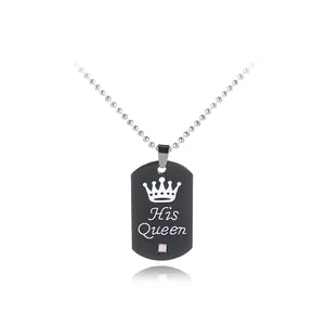 Detail of His Queen black pendant with pink crystal and silver ball chain