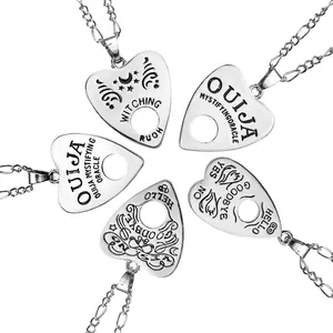 Five-piece silver Ouija pendant necklace set with mystical symbols and gothic engravings
