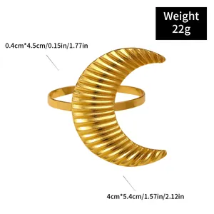 Golden crescent moon alloy napkin ring with striped texture and 4cm dimensions