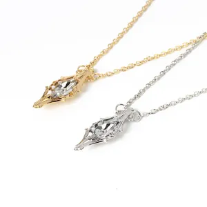 Vintage style hollow rhombus pendant necklaces with crystal gemstone in gold and silver