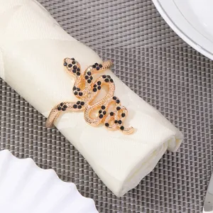 Snake Shaped Metal Napkin Ring Black Rhinestone Alloy Gold Plated Napkin Buckle For Wedding Party Hotel Table Decoration
