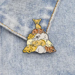 Spilla in Smalto a Forma di Cani Impilati Cartone Animato in Lega Distintivo Animale per Giacca di Jeans Accessori Zaino Gioielli
