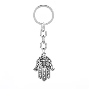 Vintage Hollow Zinc Alloy Hamsa Hand Of Fatima Keychain Filigree Ethnic Hand Key Ring For Women Men Car Bag Accessory