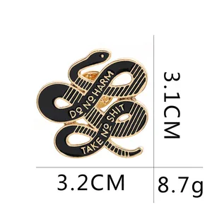Schlangen-Emaille-Brosche mit Do No Harm Text, Größe 3,1 cm mal 3,2 cm groß