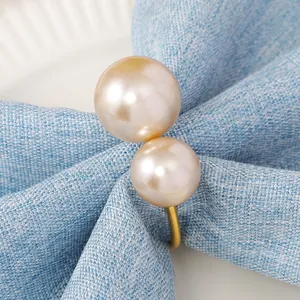 Lussuosi Portatovaglioli a Forma di U con Künstliche Perle in Lega di Metallo Placcato Oro Decorazioni per Tavola Fibbia con Perla Artificial Oro Champagne Grigio per Matrimonio Banchetto