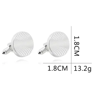 Classic silver round cufflinks with spiral grooves for men's formal dress shirts