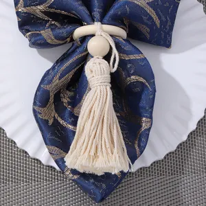 Portatovaglioli in Legno Boho Con Nappine in Cotone Decorazione Tavola Rustica Per Cucina Cena Matrimonio Festa Decorazione Tavolo