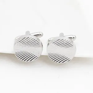 Elegant Men's Silver Alloy Round Cufflinks With Radial Spiral Pattern For Wedding Business Formal Classic Shirt Accessory