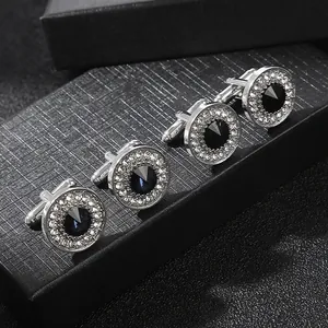 Luxury Round Zirconia Cufflinks For Men Alloy Crystal Business Shirt Studs Wedding Banquet French Cuff Links Jewelry