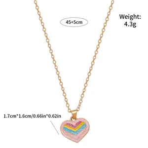 Detailed view of colorful heart pendant showing 45+5cm chain length and 4.3g weight