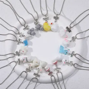 Best Friends BFF Halsketten Set Legierung Beflockt Harz Cartoon Tier Ente Hase Elefant Anhänger Silberne Perlenkette Kinder Schmuck